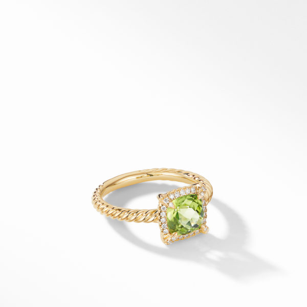 Petite Chatelaine® Pavé Bezel Ring in 18K Yellow Gold with Peridot