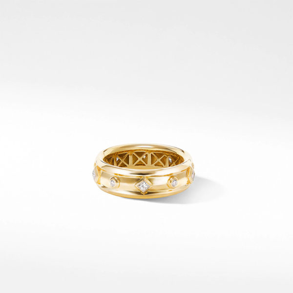 Modern Renaissance Band Ring in 18K Yellow Gold with Diamonds, 6.6mm