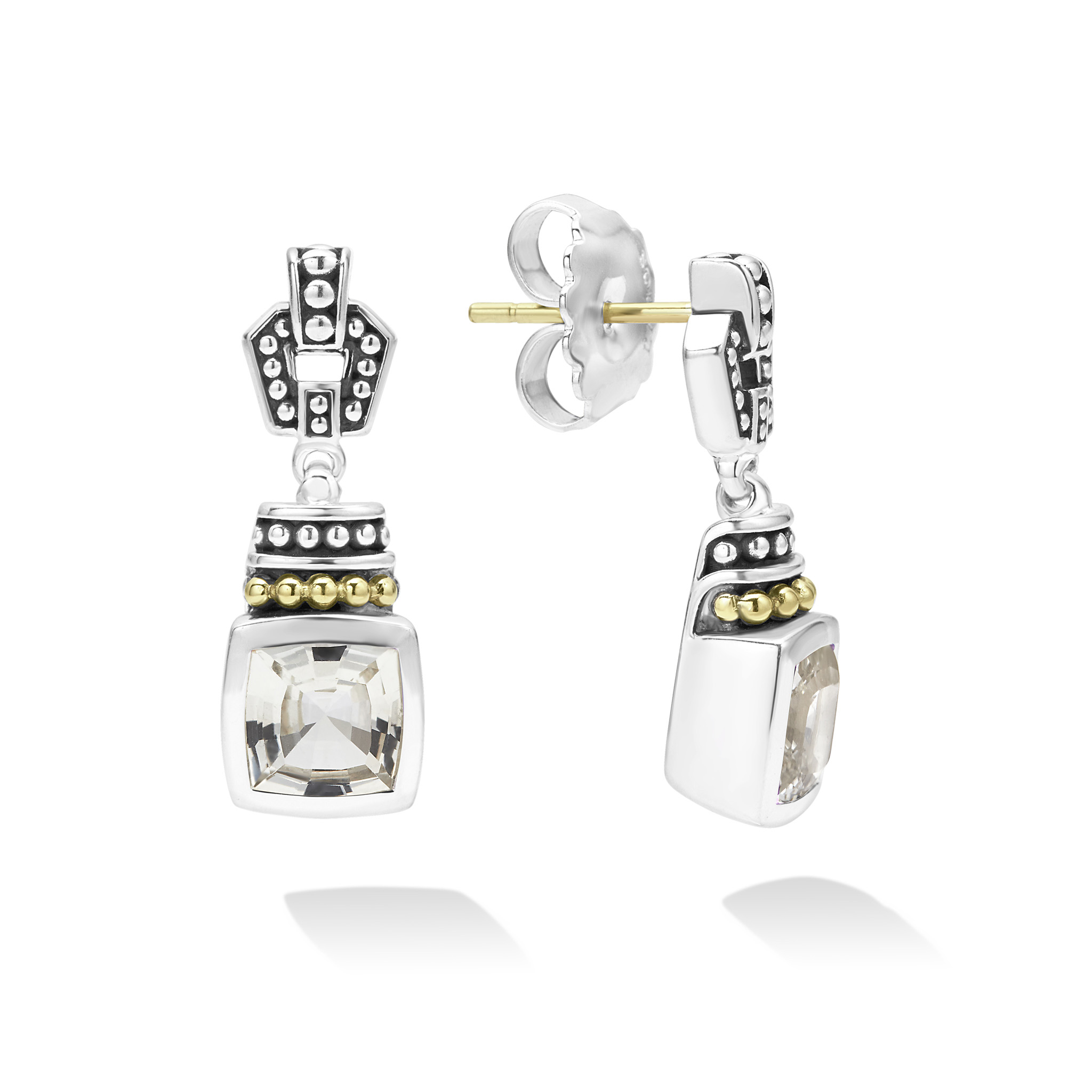 Caviar White Topaz Drop Earrings