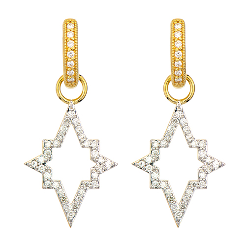 Moroccan Open Frame Night Star With Pave Diamond Earring Charms