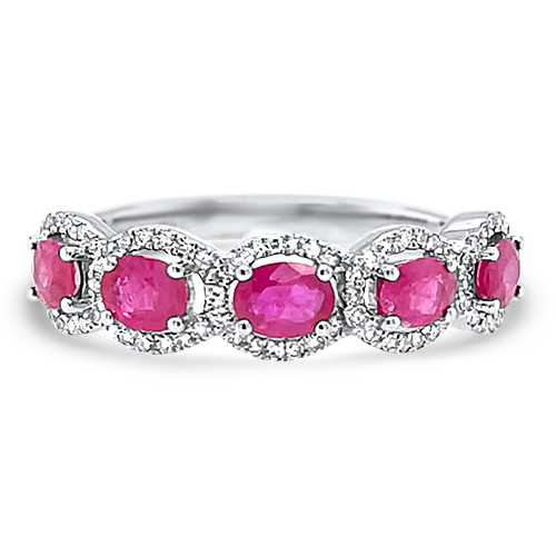 Oval Ruby & Diamond Halo Band