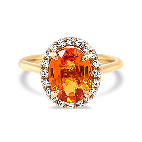 Orange Garnet & Diamond Halo Ring