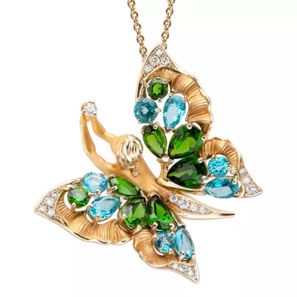 Diamond & Gemstone Butterfly Pendant