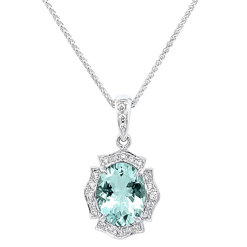 Scalloped Aquamarine & Diamond Pendant