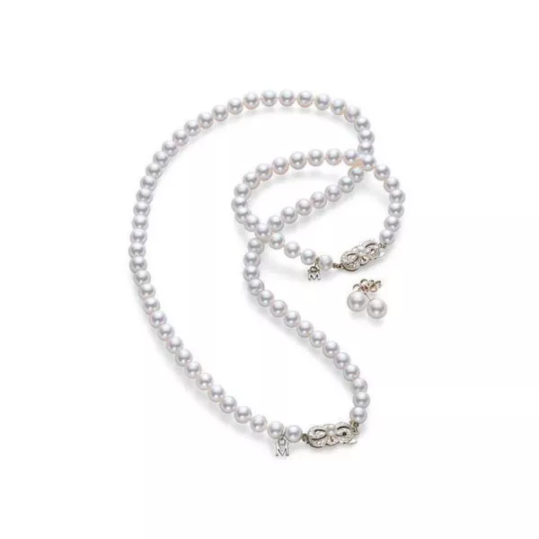 8mm Pearl Necklace, Bracelet & Studs Set- WG