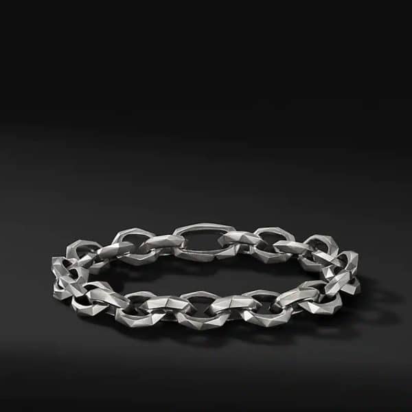 Torqued Faceted Chain Link Bracelet in Sterling Silver, 11.6mm