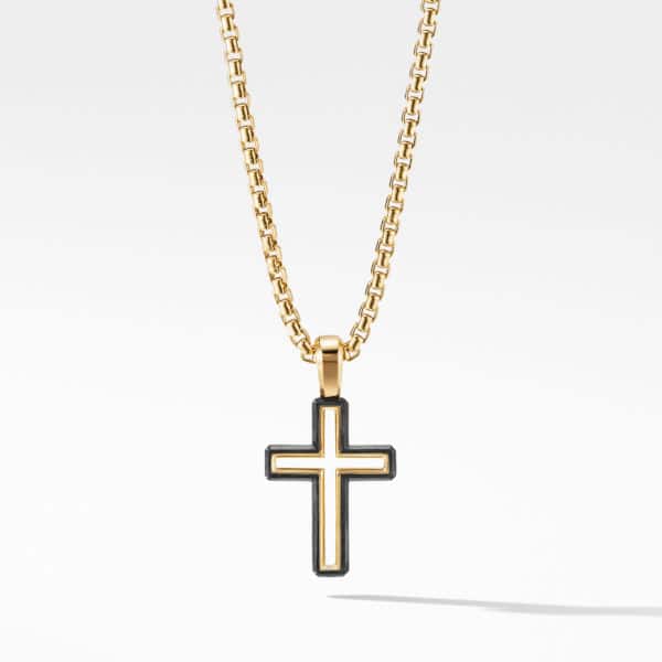 Forged Carbon Cross Pendant with 18K Gold