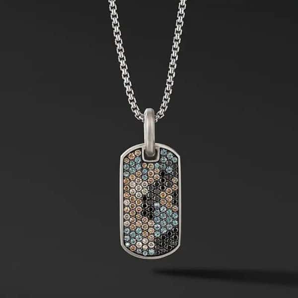Chevron Tag in Sterling Silver with Black Diamonds, Cognac Diamonds and Color Change Garnets, 27mm