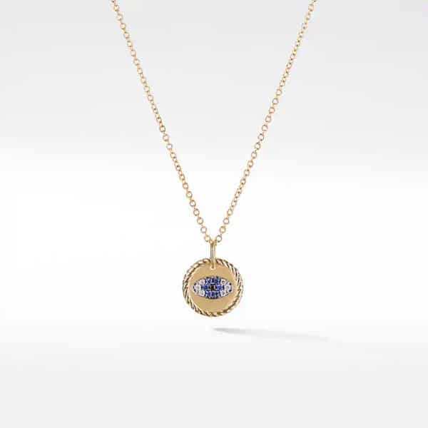 Cable Collectibles Evil Eye Necklace in 18K Yellow Gold with Pavé Blue Sapphires and Diamonds, 11mm