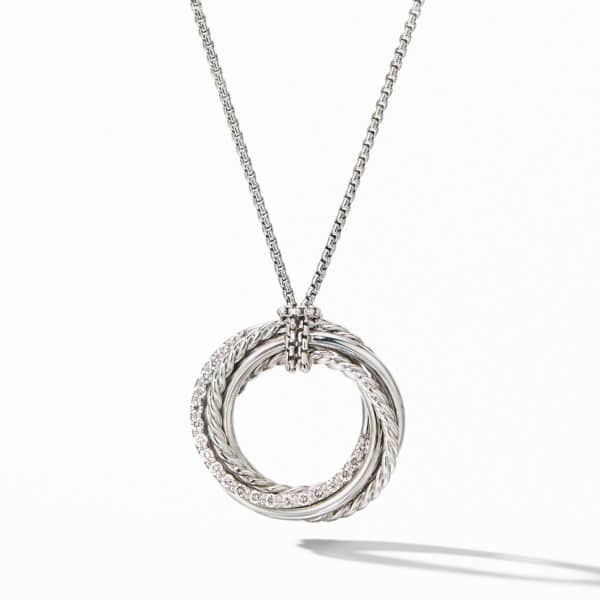 Crossover Pendant Necklace in Sterling Silver with Diamonds, 21mm