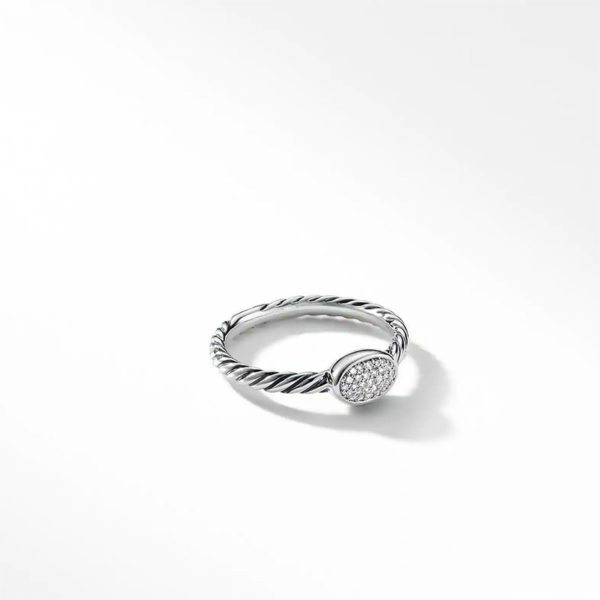 Cable Collectibles Oval Stack Ring in Sterling Silver with Pavé Diamonds, 2.5mm