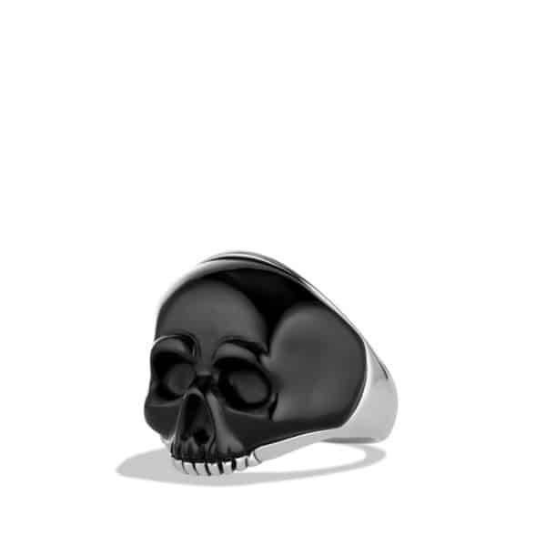 Skull Ring with Carved Black Onyx