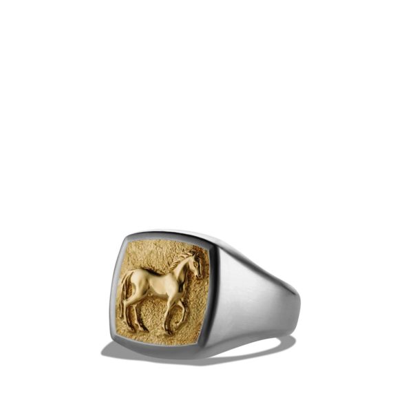 Petrvs Horse Pinky Ring in Sterling Silver with 18K Yellow Gold, 14.8mm