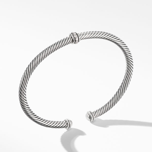 Classic Cable Station Bracelet in Sterling Silver with Diamonds, 4mm