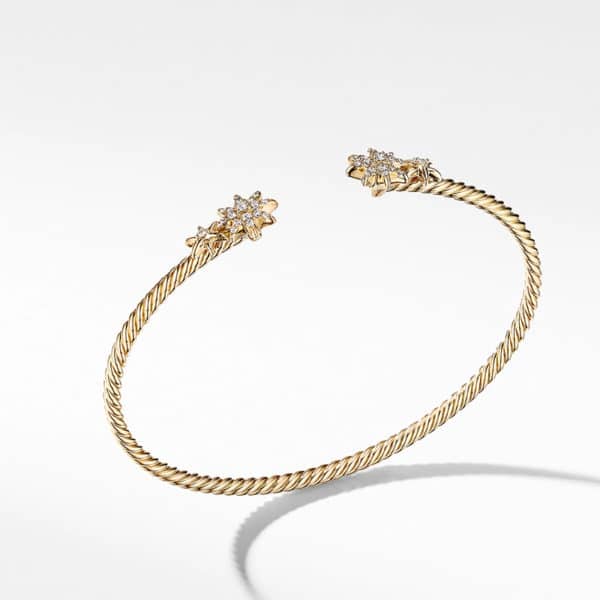 Petite Starburst Open Cable Bracelet in 18K Yellow Gold with Pavé Diamonds