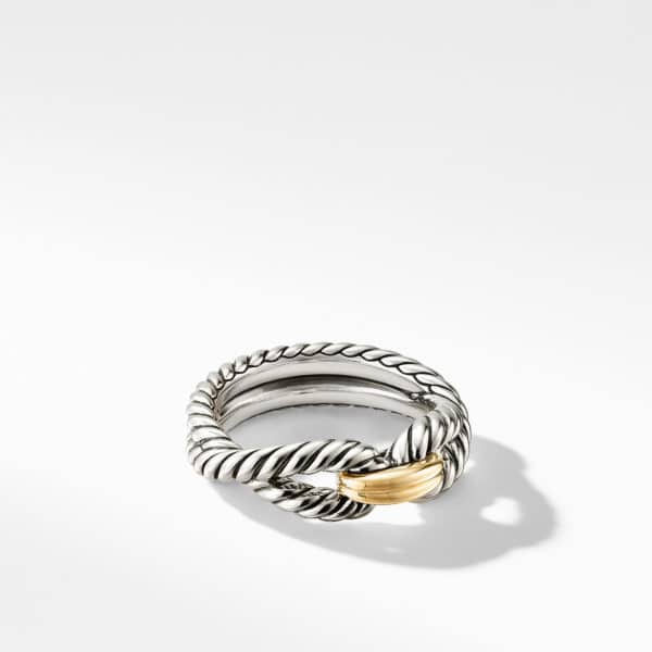 Cable Loop Band Ring in Sterling Silver with 18K Yellow Gold, 7mm