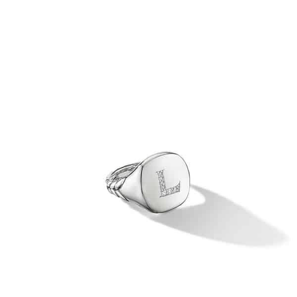 DY Initial Pinky Ring In Sterling Silver With Diamond L, 13.7mm
