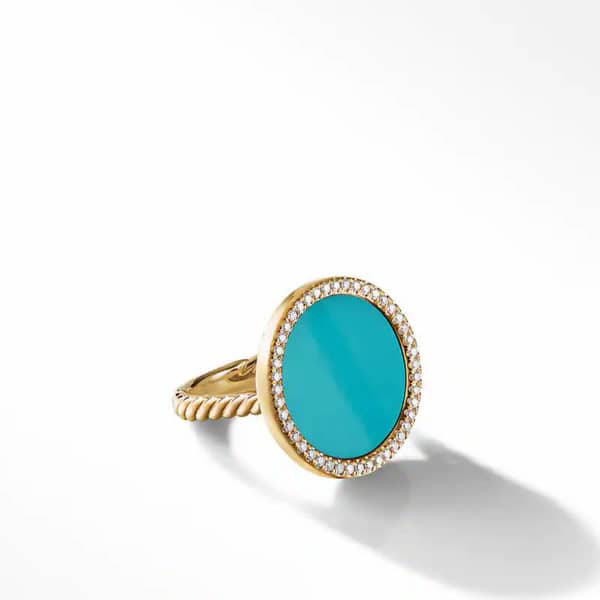 DY Elements Ring in 18K Yellow Gold with Turquoise and Diamonds, 21mm