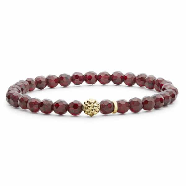 Caviar Gold Garnet Beadeds Stretch Bracelet