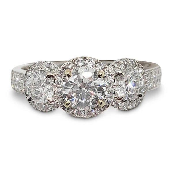 Three Diamond Halo Ring