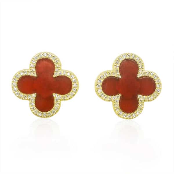 Red Onyx Stud Earrings with Diamonds