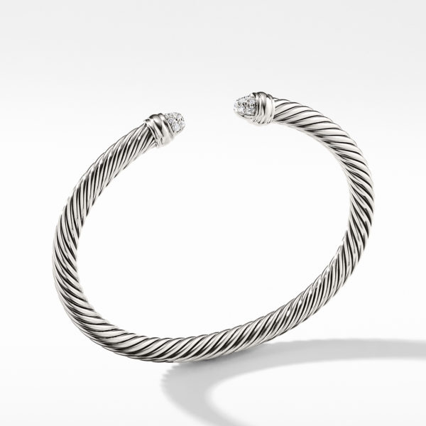 Classic Cable Bracelet in Sterling Silver with Pavé Diamond Domes, 5mm