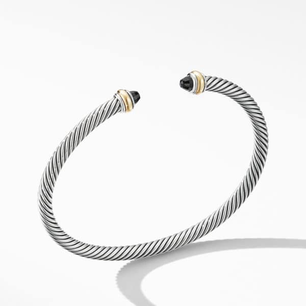 Classic Cable Bracelet in Sterling Silver with 18K Yellow Gold and Black Onyx, 4mm