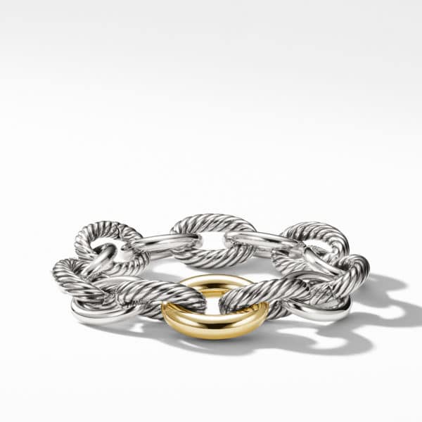 Oval Link Chain Bracelet in Sterling Silver with 18K Yellow Gold, 19mm