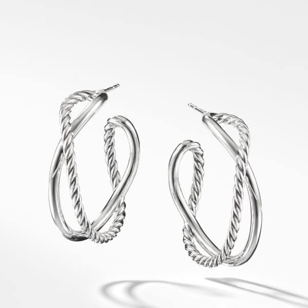 Crossover Hoop Earrings in Sterling Silver, 33.7mm