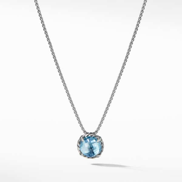 Petite Chatelaine Necklace in Sterling Silver with Blue Topaz, 10mm