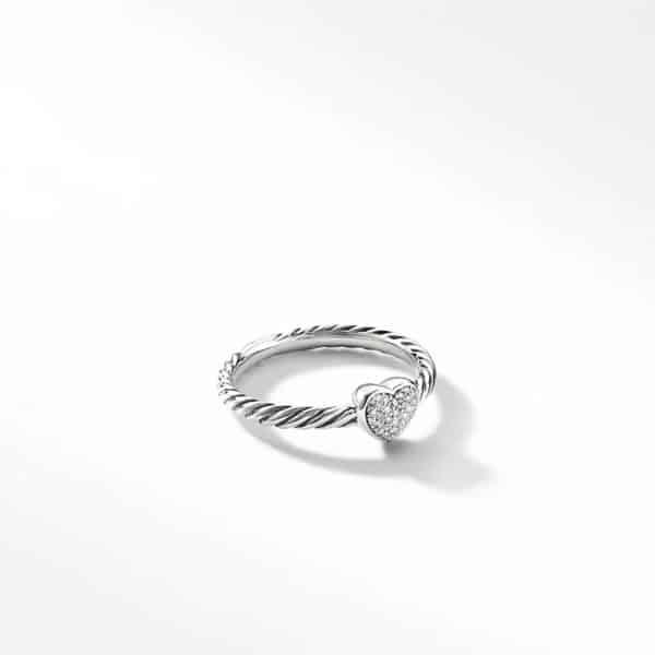 Cable Collectibles Heart Stack Ring in Sterling Silver with Pavé Diamonds, 6.2mm