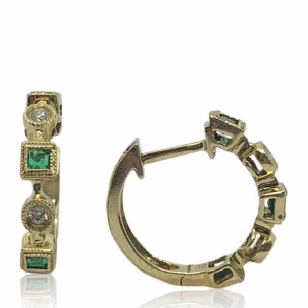 Emerald & Diamond Huggie Hoops
