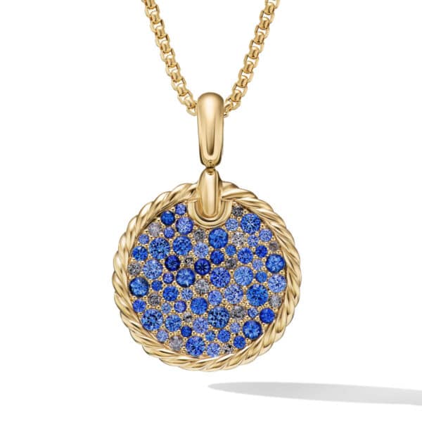 DY Elements Color Pendant in 18K Yellow Gold with Pavé Blue Sapphires and Diamonds, 30mm