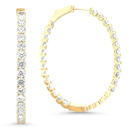 14k white or yellow gold 5.00ctw oval diamond in/out hoop earrings