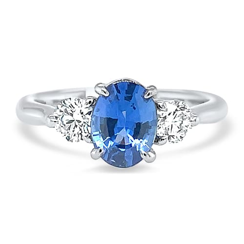 Platinum 3 Stone Sapphire & Diamond Ring