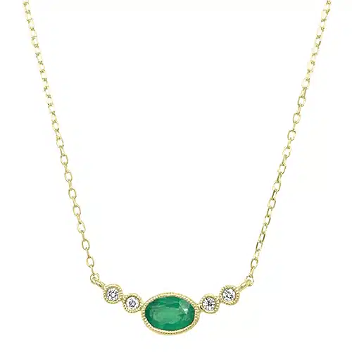 14kt YG Oval Emerald & Diamond Necklace