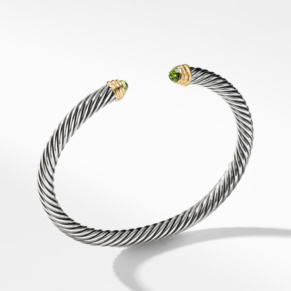 Classic Cable Bracelet in Sterling Silver with 14K Yellow Gold and Peridot, 5mm