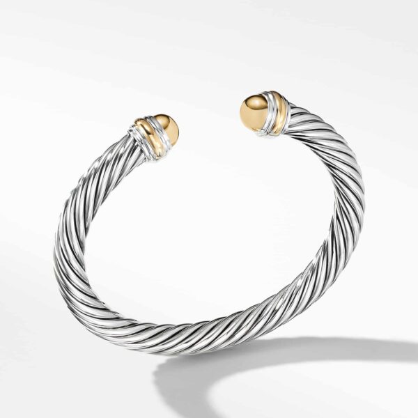 Classic Cable Bracelet in Sterling Silver with 14K Yellow Gold Domes, 7mm