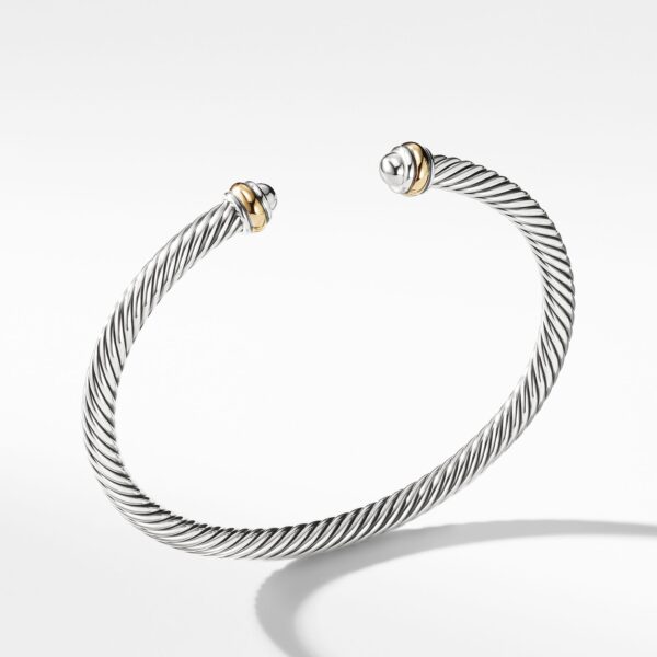 Classic Cable Bracelet in Sterling Silver with 18K Yellow Gold, 4mm