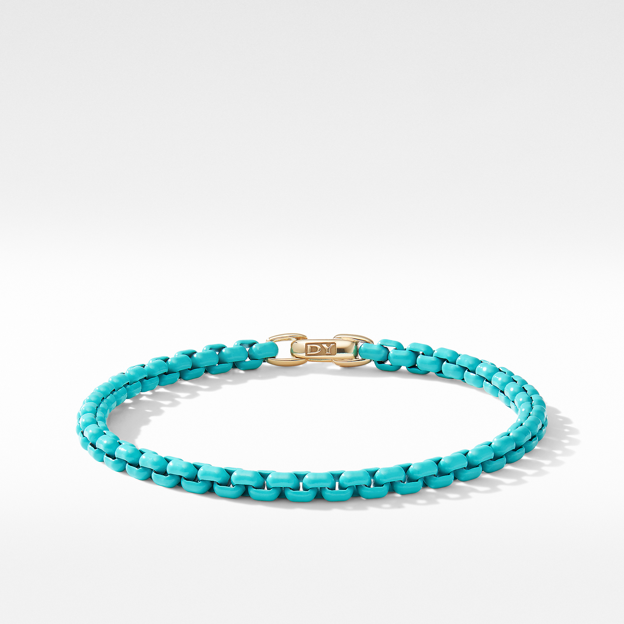 DY Bel Aire Color Box Chain Bracelet In Turquoise Acrylic With 14K Yellow Gold Accent, 4mm