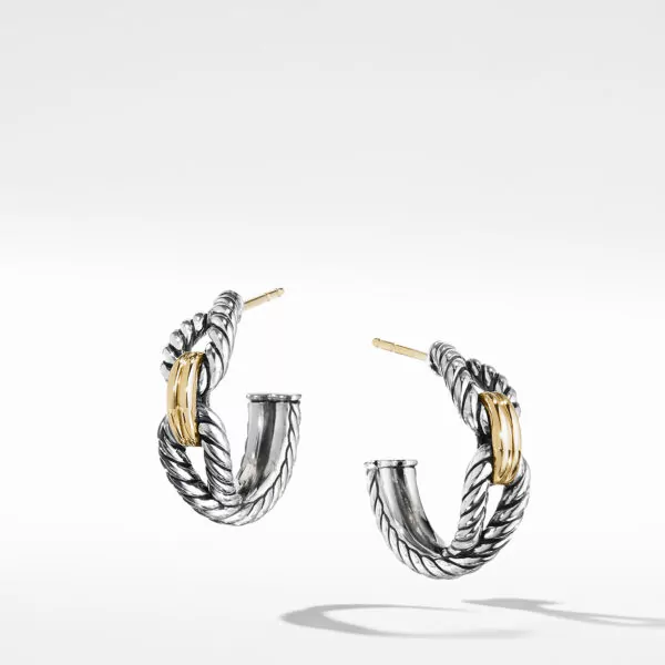 Cable Loop Hoop Earrings in Sterling Silver with 18K Yellow Gold, 22mm