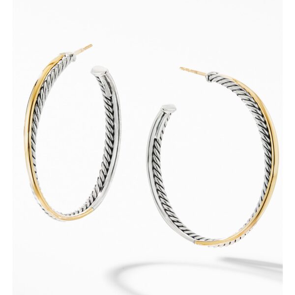 Crossover Hoop Earrings in Sterling Silver with 18K Yellow Gold, 44mm