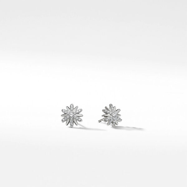 Petite Starburst Stud Earrings in Sterling Silver with Diamonds, 10mm