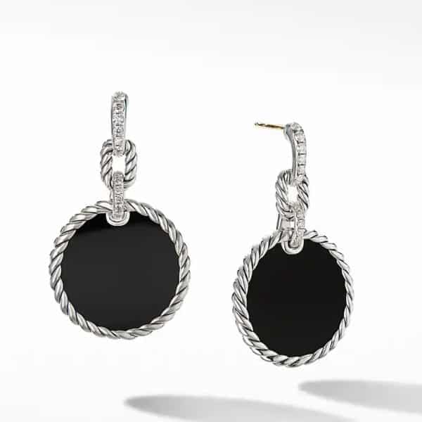 DY Elements Convertible Drop Earrings in Sterling Silver with Black Onyx and Diamonds, 38.3mm