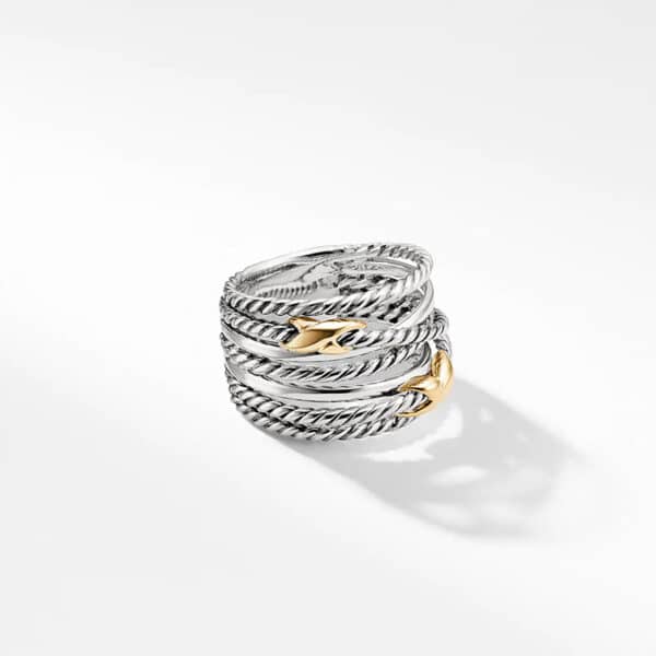 Double X Crossover Ring in Sterling Silver with 18K Yellow Gold, 13mm