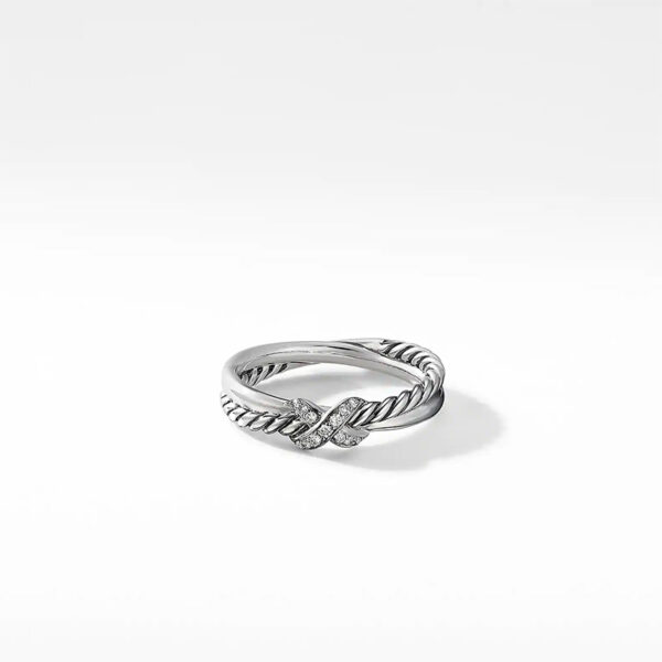 Petite X Ring in Sterling Silver with Diamonds, 4mm