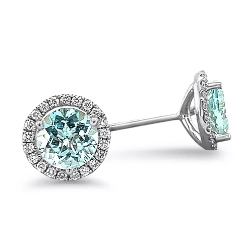 Aquamarine & Diamond Halo Studs