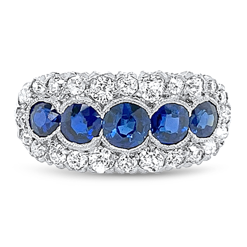 Sapphire and Diamond Two Row Ring