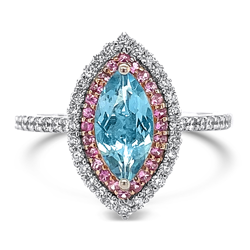 Estate Aquamarine Pink Sapphire Diamond Ring