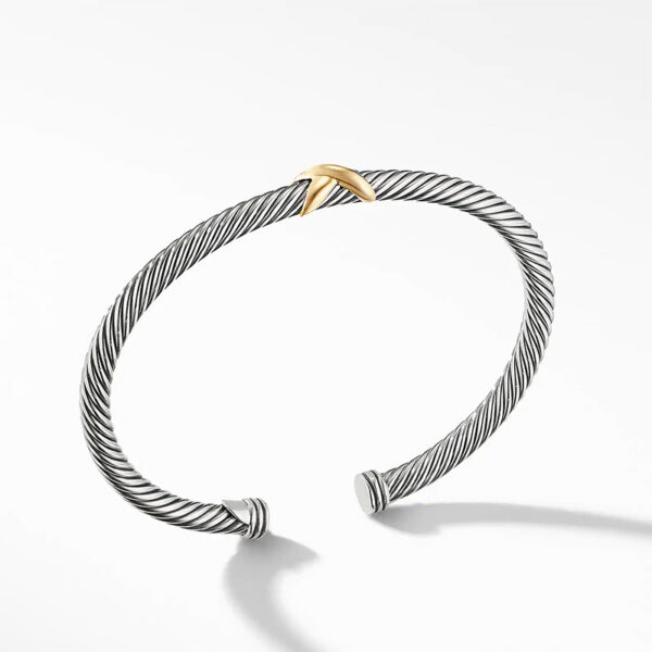 X Classic Cable Station Bracelet in Sterling Silver with 18K Yellow Gold, 4mm